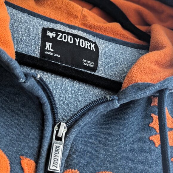 EUC - Men's Vintage Zoo York Embroidered Logo Zip Hoodie - Blue/Orange - Picture 3 of 7